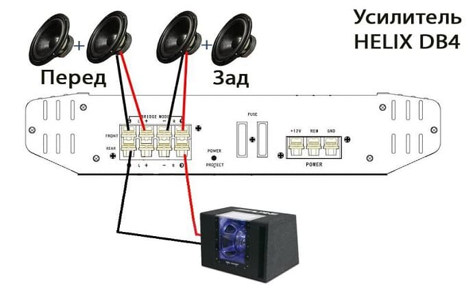 Схема подключения сабвуфера и усилителя к магнитоле 2 канального