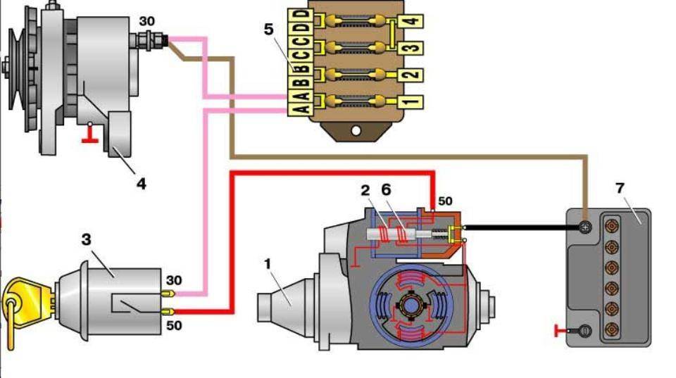 Схема подключения стартера автомобиля