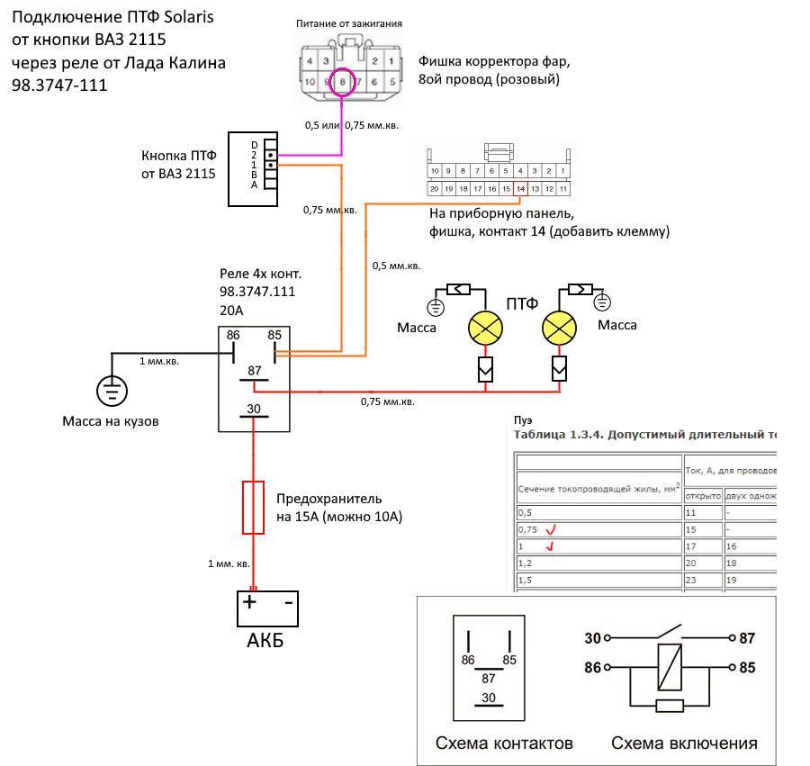 2114 схема подключения противотуманных фар